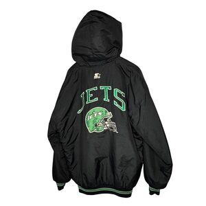 Vintage 1980’s Sz L Starter NFL New York Jets Puffer Jacket Full Zip Black Green